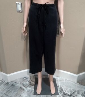 Tommy Bahama Women's Black Silk Blend Drawstring Wide-Leg Crop Pants